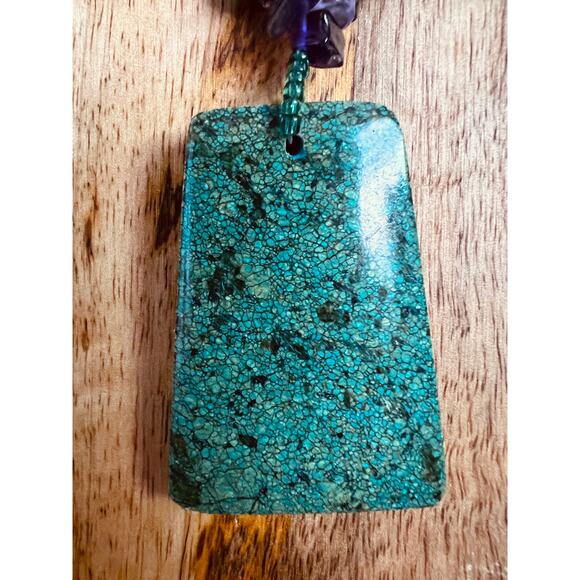 Tibetan Spiderweb Turquoise Pendant Necklace Malachite Amethyst 19” Boho Gift - Picture 2 of 7